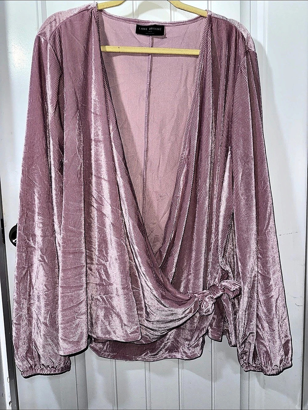 Lane Bryant Velvet Faux-Wrap Side-Tie Blouse Pink Size 38/40